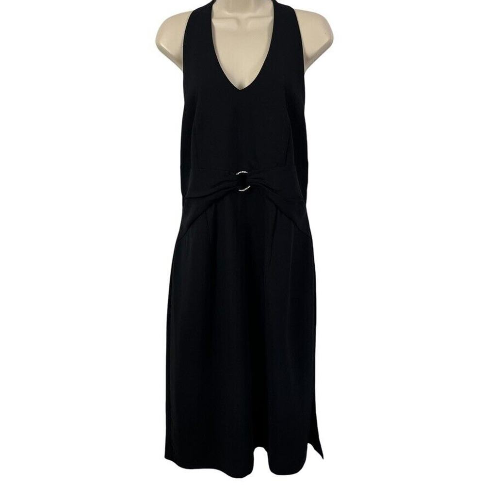 Sheri Martin Black Sheath Midi Dress V-Neck Sleeveless